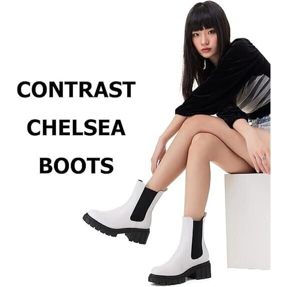 Super Chunky PLATFORM Boots Sz 5 White Chelsea Lug Sole - Picture 3 of 9